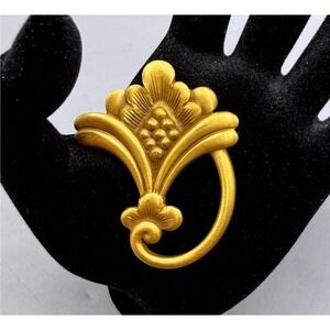 Vintage EI Gold Tone Floral Brooch Textured Matte Flower Pin Art Nouveau Style